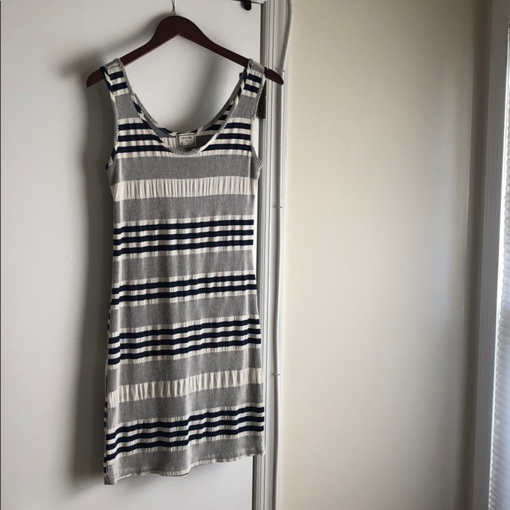 Navy and white striped sleeveless dress